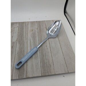 Vintage KOCO Stainless Steel Slotted Kitchen Spoon Country Blue Handle 11"